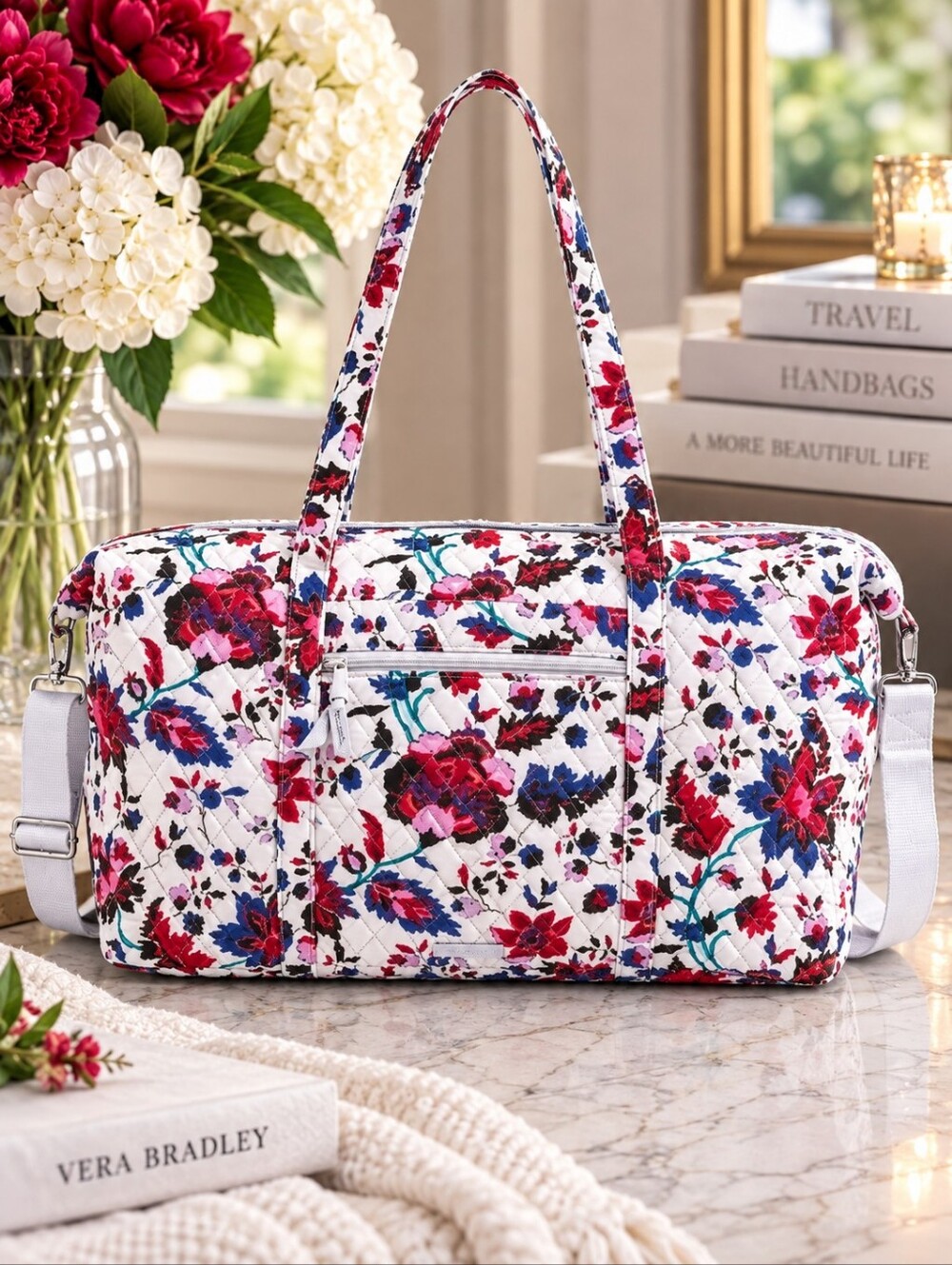 Vera Bradley Quilted Cotton Deluxe Travel Duffle Tote Vineyard Floral Like New